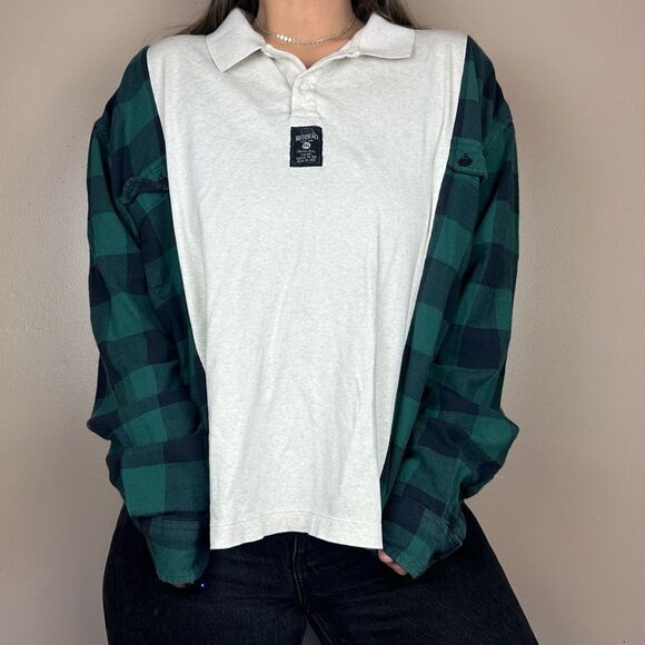 Reworked Redhead Long Sleeve Buffalo Green Western Oversized Flannel Shirt Top - Picture 4 of 4